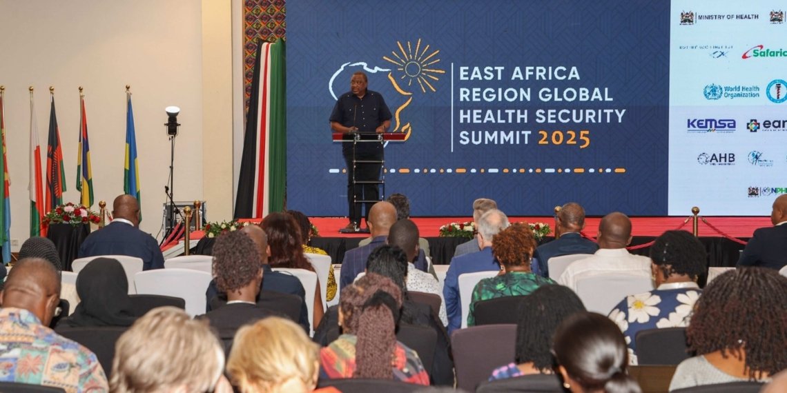 Former Kenyan President Uhuru Kenyatta delivered a keynote address at the East Africa Region Global Health Security Summit in Mombasa